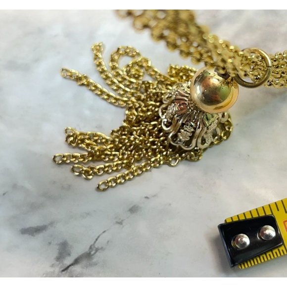 Vintage Gold Tone Tassel Statement Necklace Multi Strand Chain Retro - Picture 7 of 8